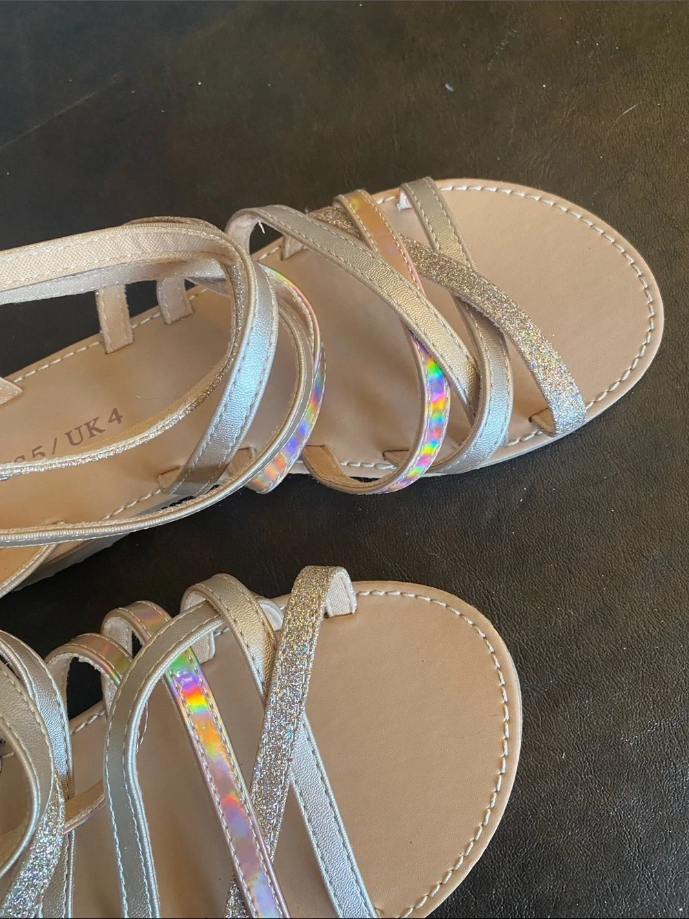 Girls' Iridescent Silver Strappy Sandals